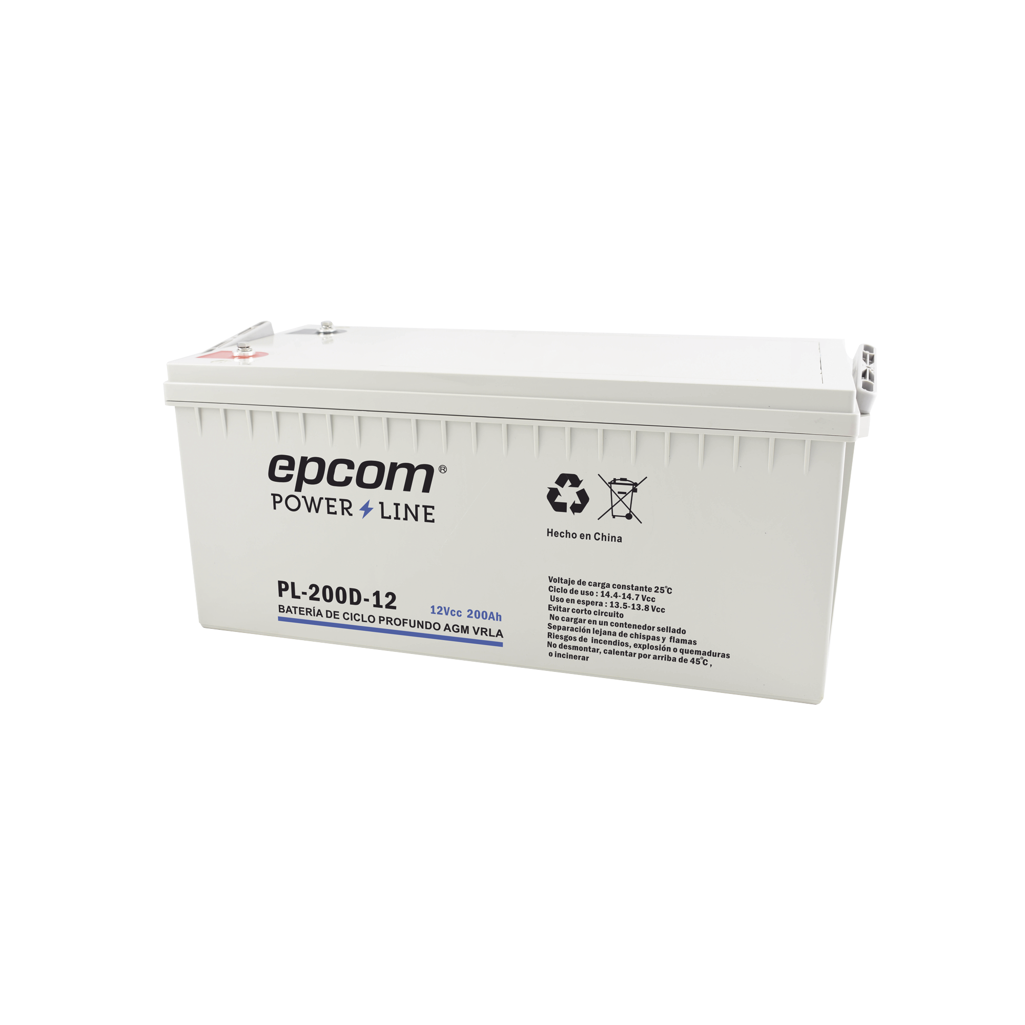 Batería 12V @ 200 Ah / AGM-VRLA / Uso en Aplicación Fotovoltaica /Terminales Tipo Tornillo HEX M6